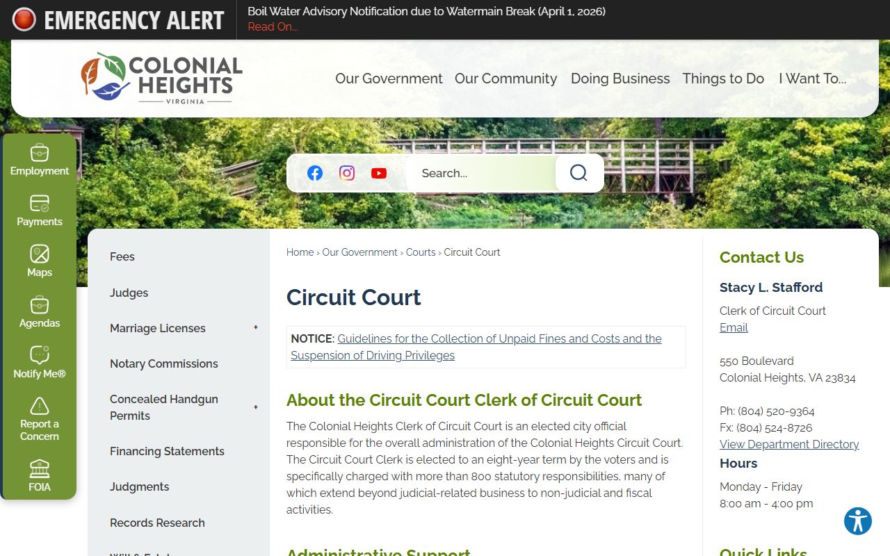 Colonial Heights Virginia divorce records circuit court