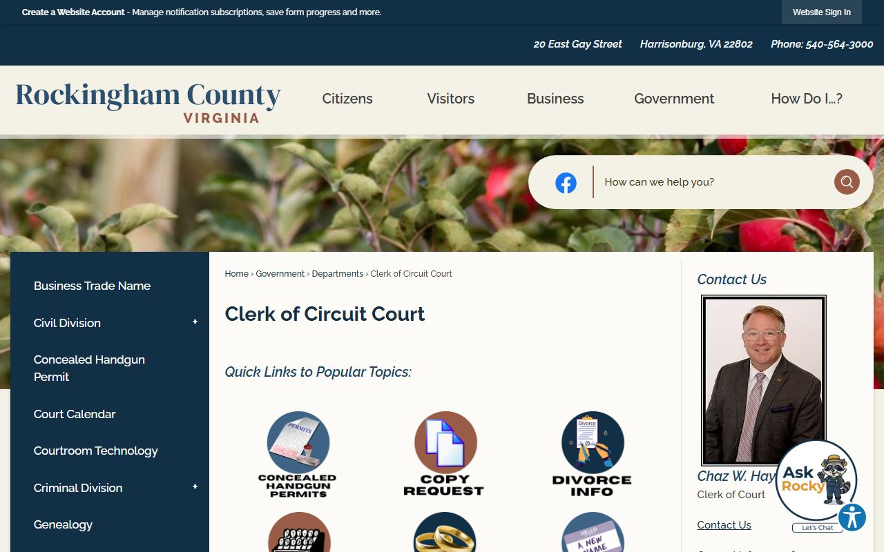 Rockingham County Circuit Court Harrisonburg divorce records Virginia