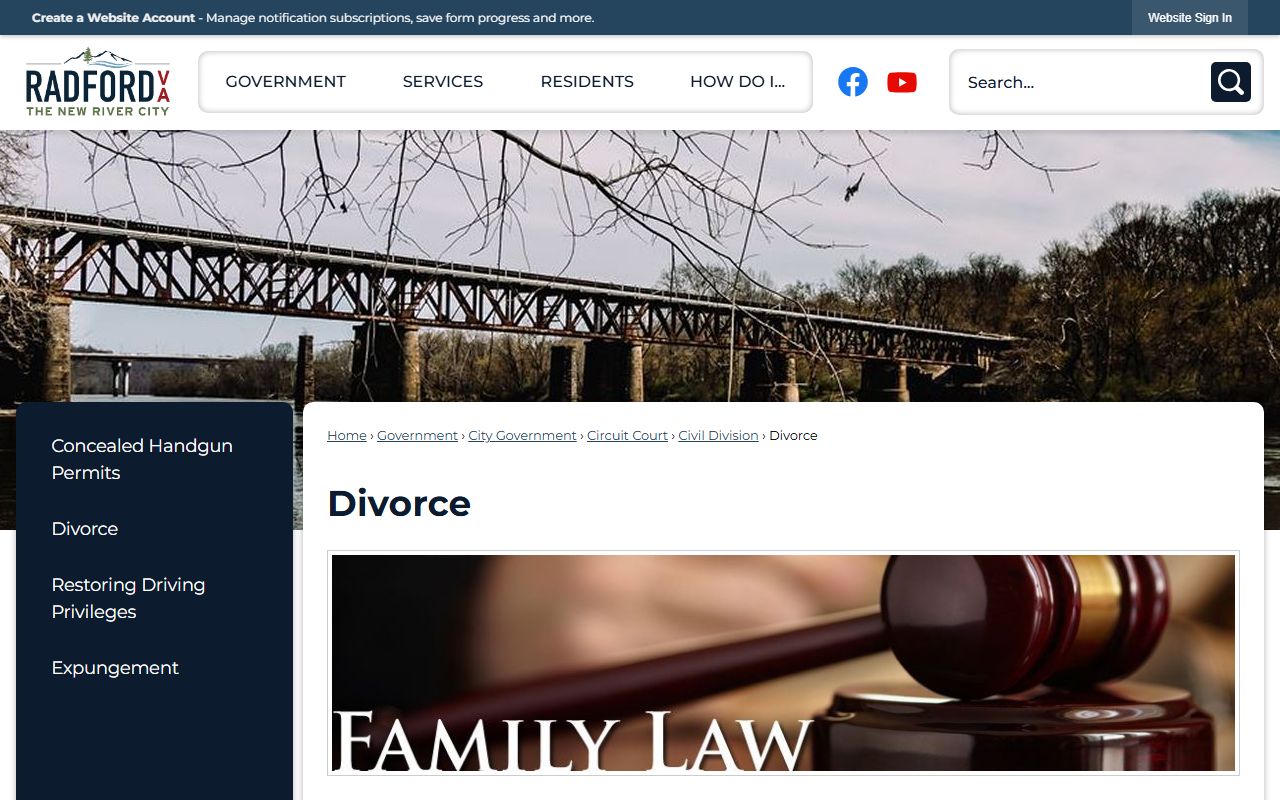 Radford city divorce information page records Virginia