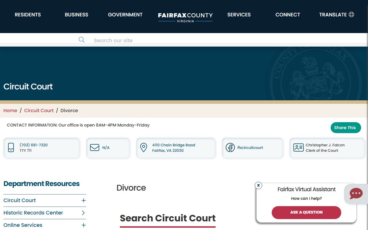 fairfax county circuit court divorce records information